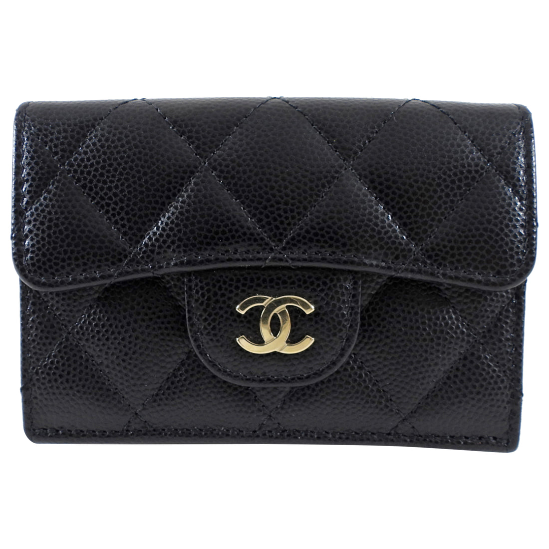 Chanel Black Caviar Leather Trifold Classic Flap Wallet