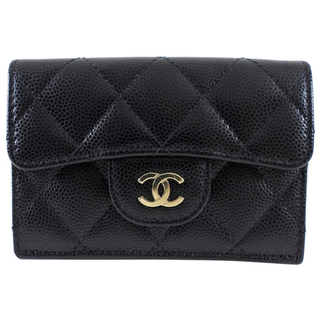 Chanel Black Caviar Leather Trifold Classic Flap Wallet