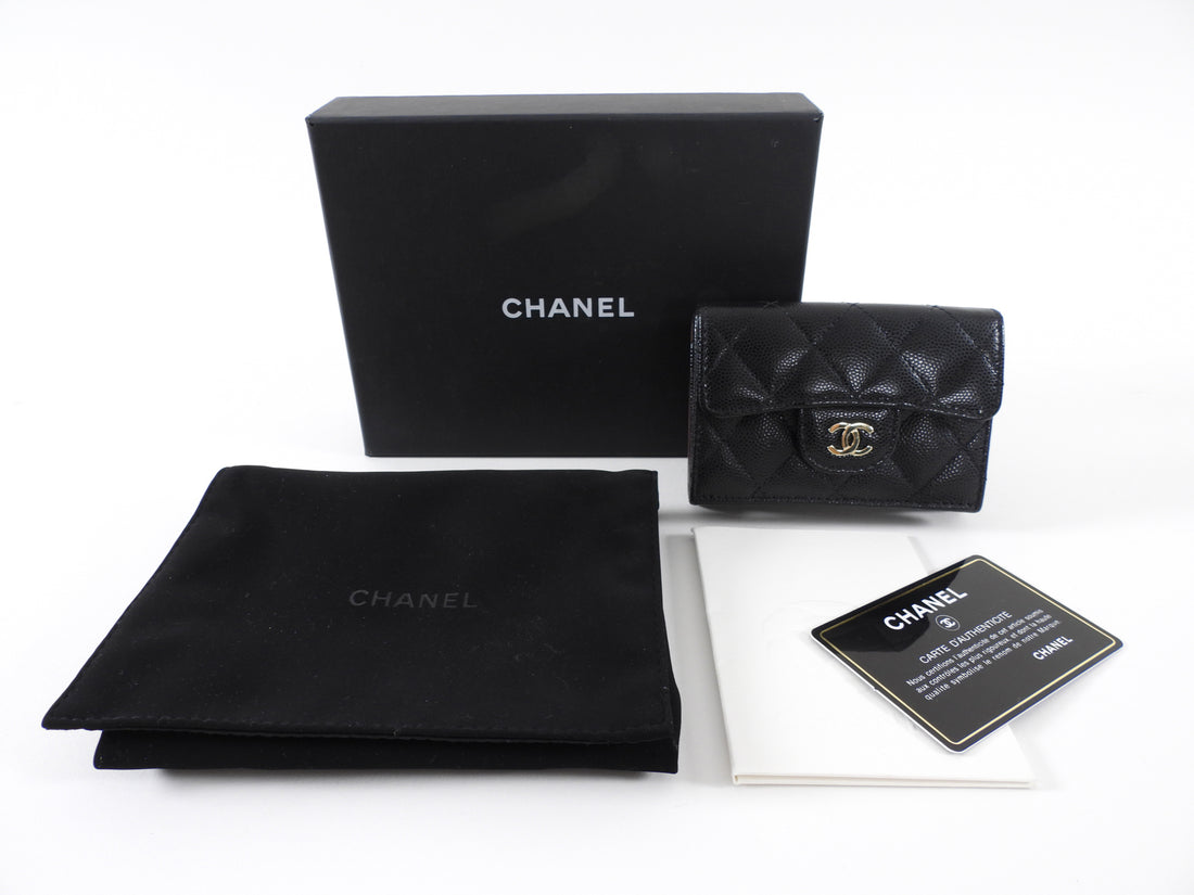 Chanel Black Caviar Leather Trifold Classic Flap Wallet
