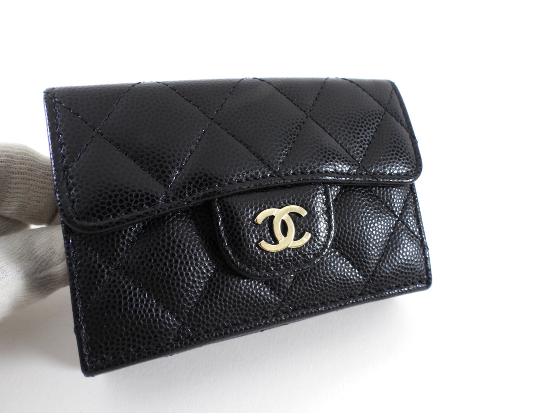 Chanel Black Caviar Leather Trifold Classic Flap Wallet