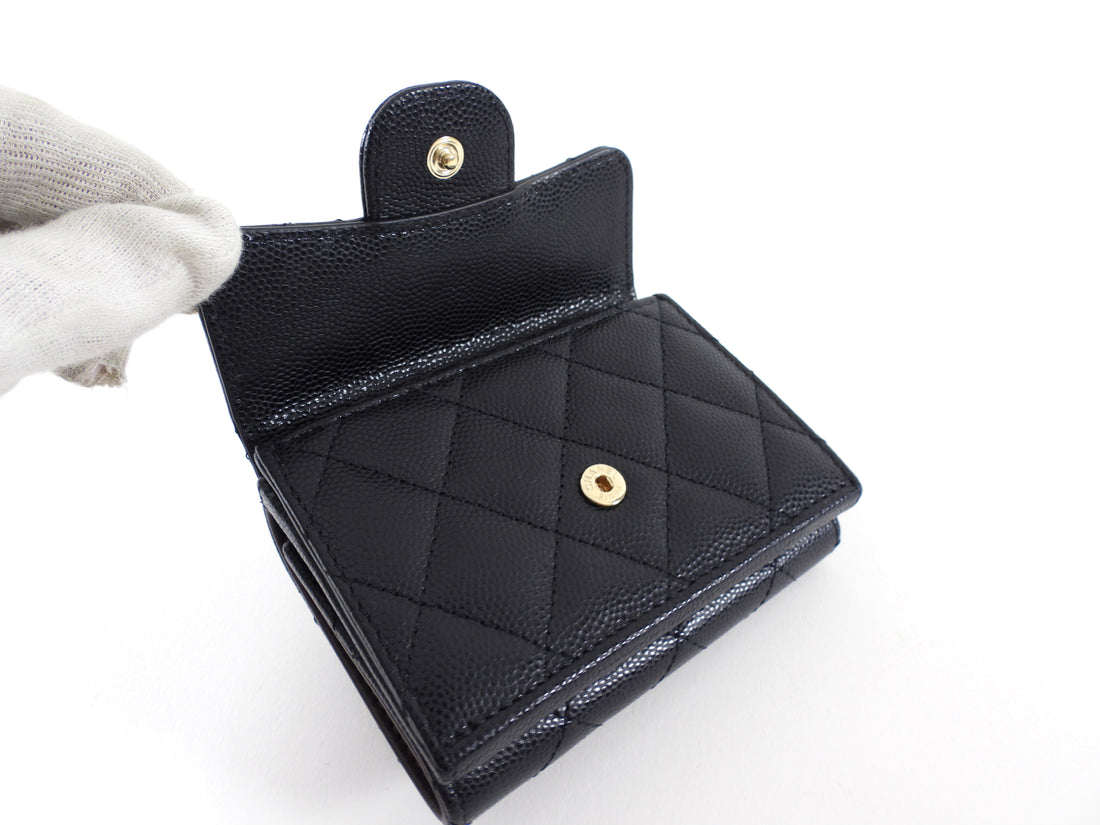 Chanel Black Caviar Leather Trifold Classic Flap Wallet