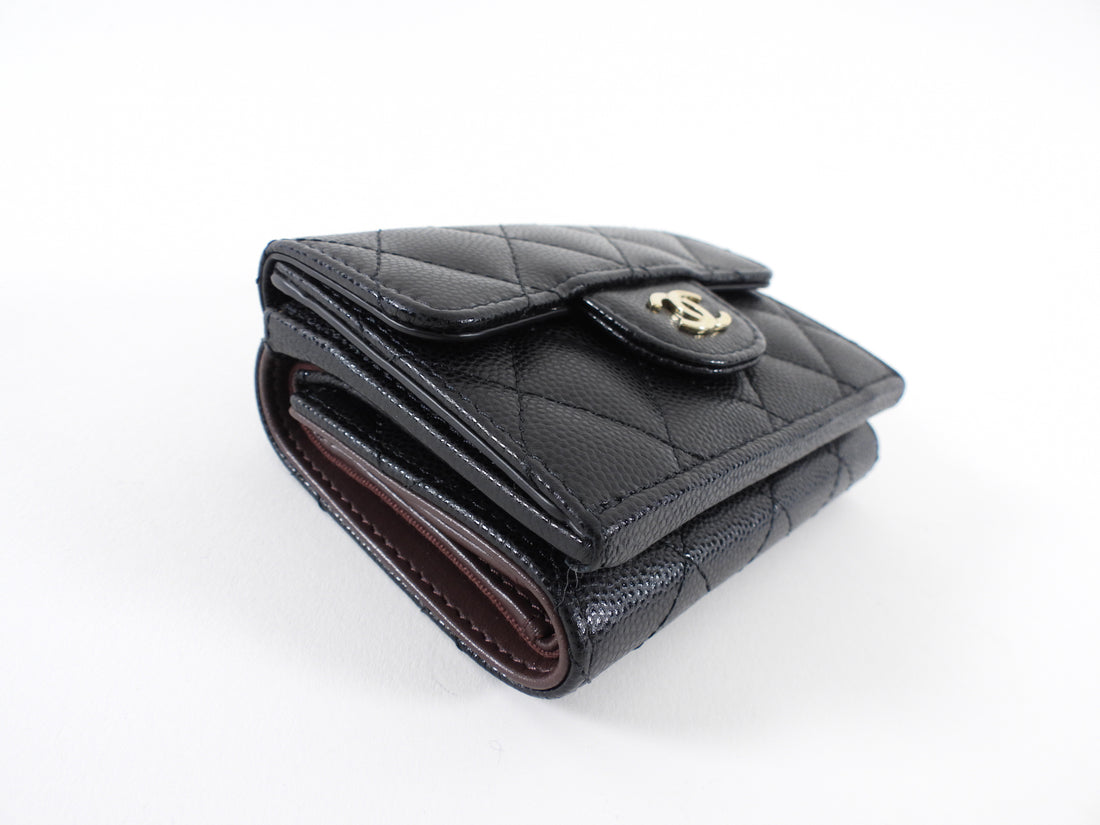 Chanel Black Caviar Leather Trifold Classic Flap Wallet