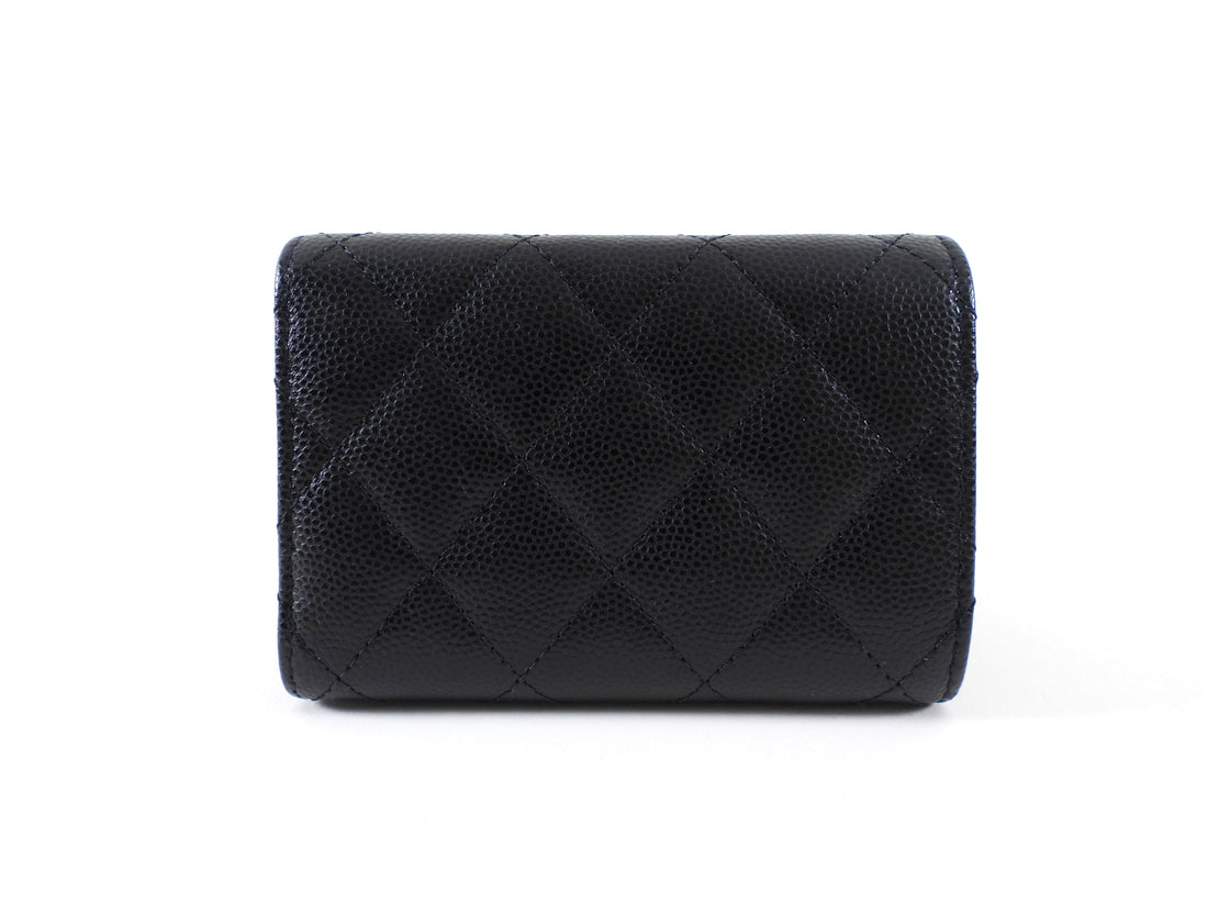 Chanel Black Caviar Leather Trifold Classic Flap Wallet