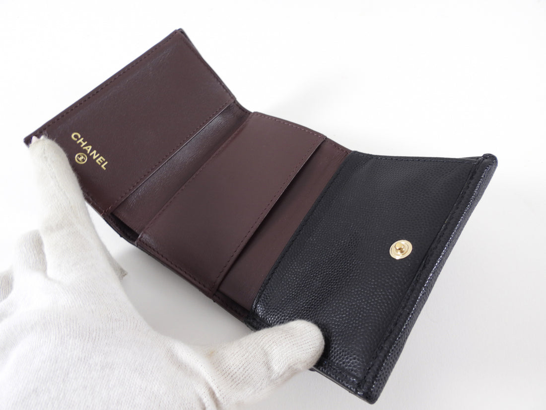 Chanel Black Caviar Leather Trifold Classic Flap Wallet