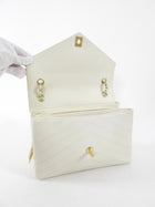 Chanel Ivory Chevron Stitch Compartment Medium Flap Bag