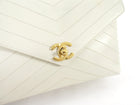 Chanel Ivory Chevron Stitch Compartment Medium Flap Bag