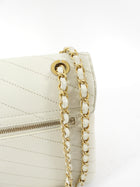 Chanel Ivory Chevron Stitch Compartment Medium Flap Bag