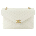 Chanel Ivory Chevron Stitch Compartment Medium Flap Bag