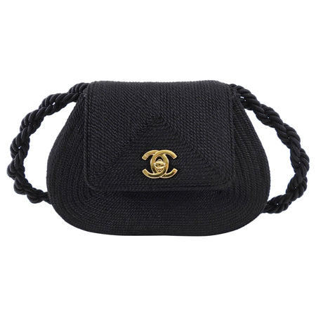 Chanel Vintage 1997 Limited Edition Black Cord CC Turn Clasp Bag