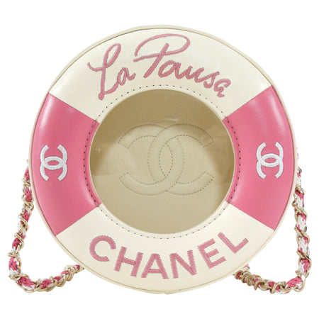 Chanel 2019 C Runway Pink and White La Pausa Lifesaver Round Bag