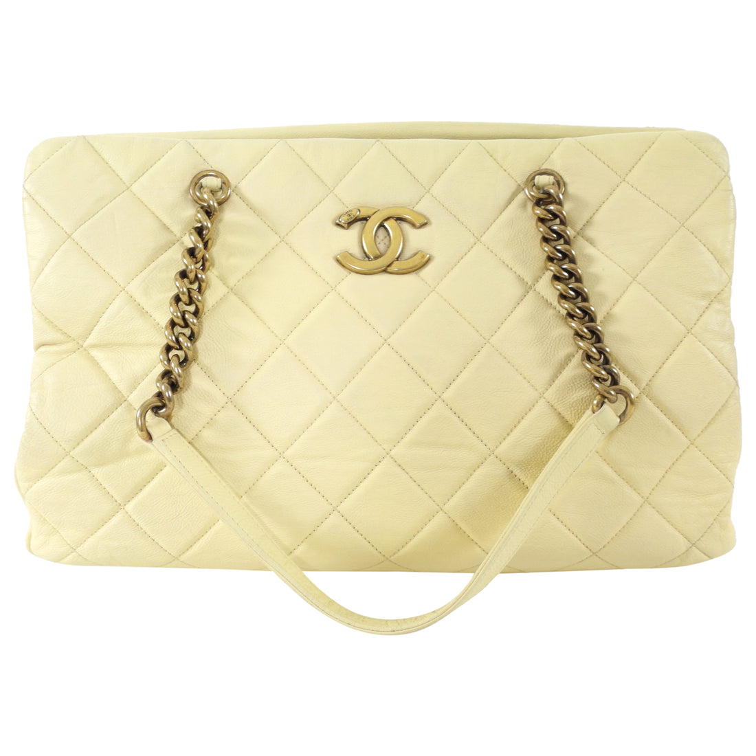 Chanel Large Buttermilk Cream Quilted CC Crown Tote Bag