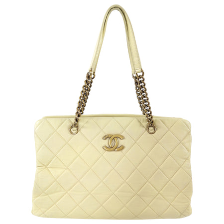 Chanel Large Buttermilk Cream Quilted CC Crown Tote Bag