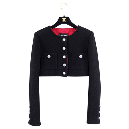 Chanel 21A Black Crop Jacket with Crystal Buttons - FR38 (4/6)