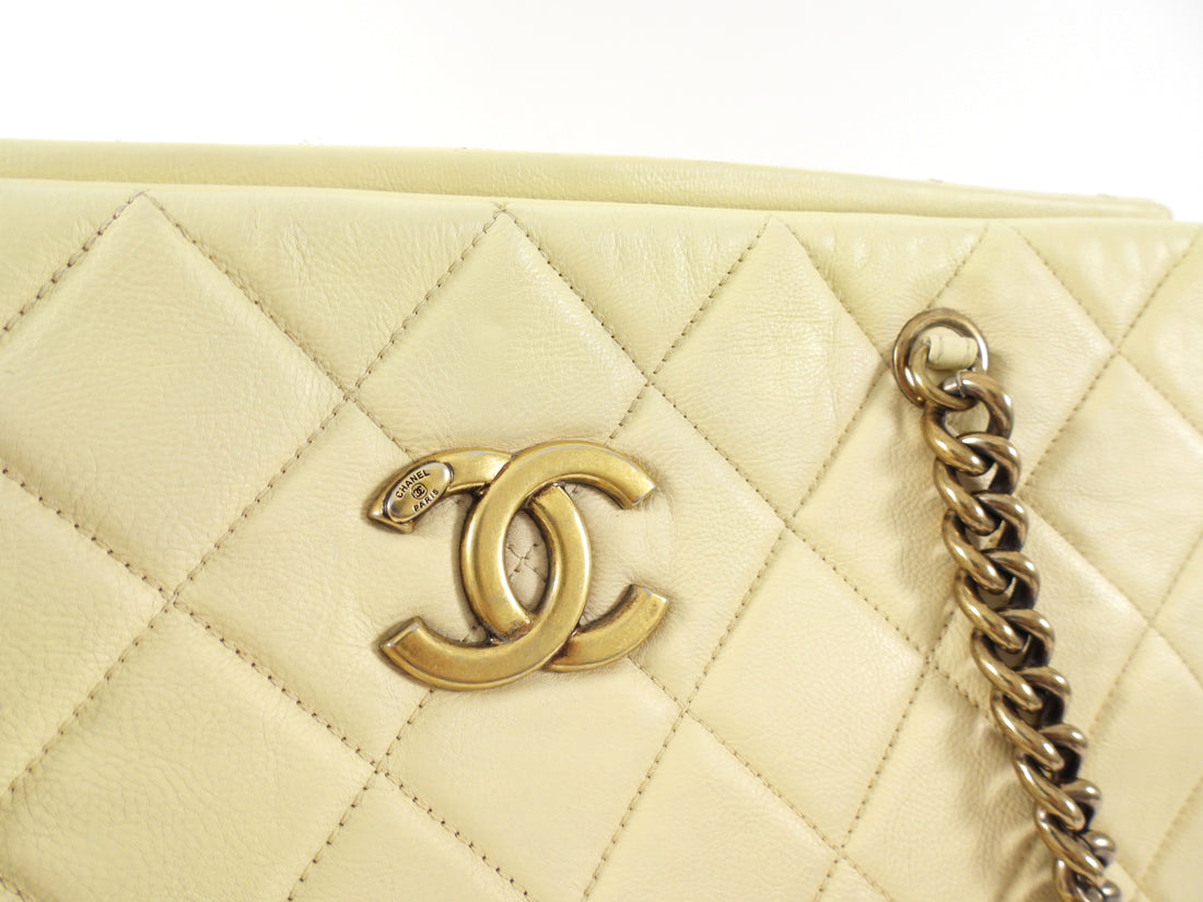 Chanel Large Buttermilk Cream Quilted CC Crown Tote Bag