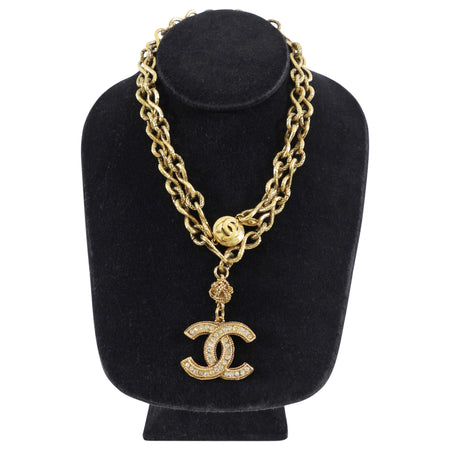 Chanel Vintage Crystal CC Long Chain Necklace