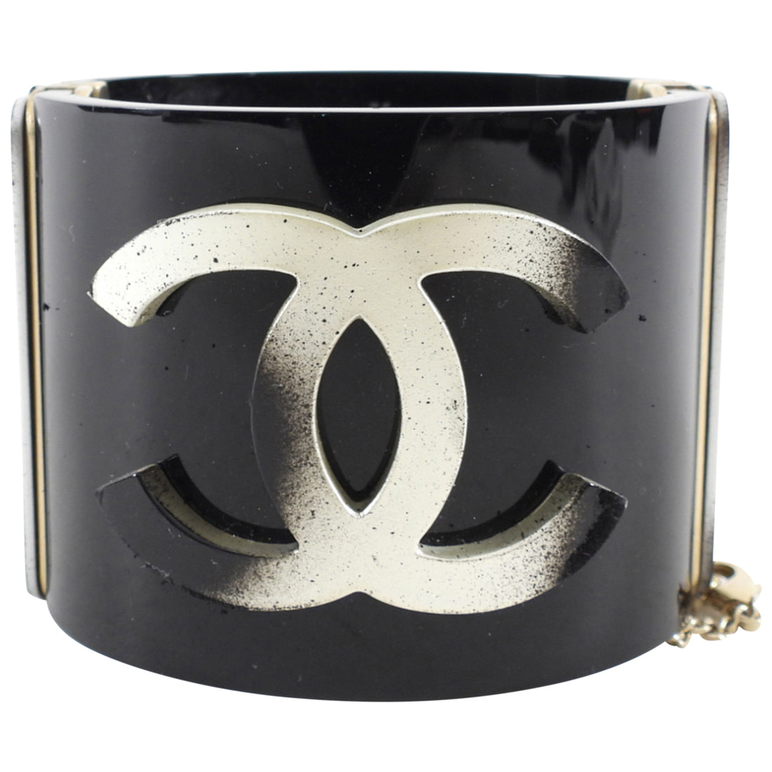 Chanel 14A Black Resin CC Goldtone Cuff Bracelet