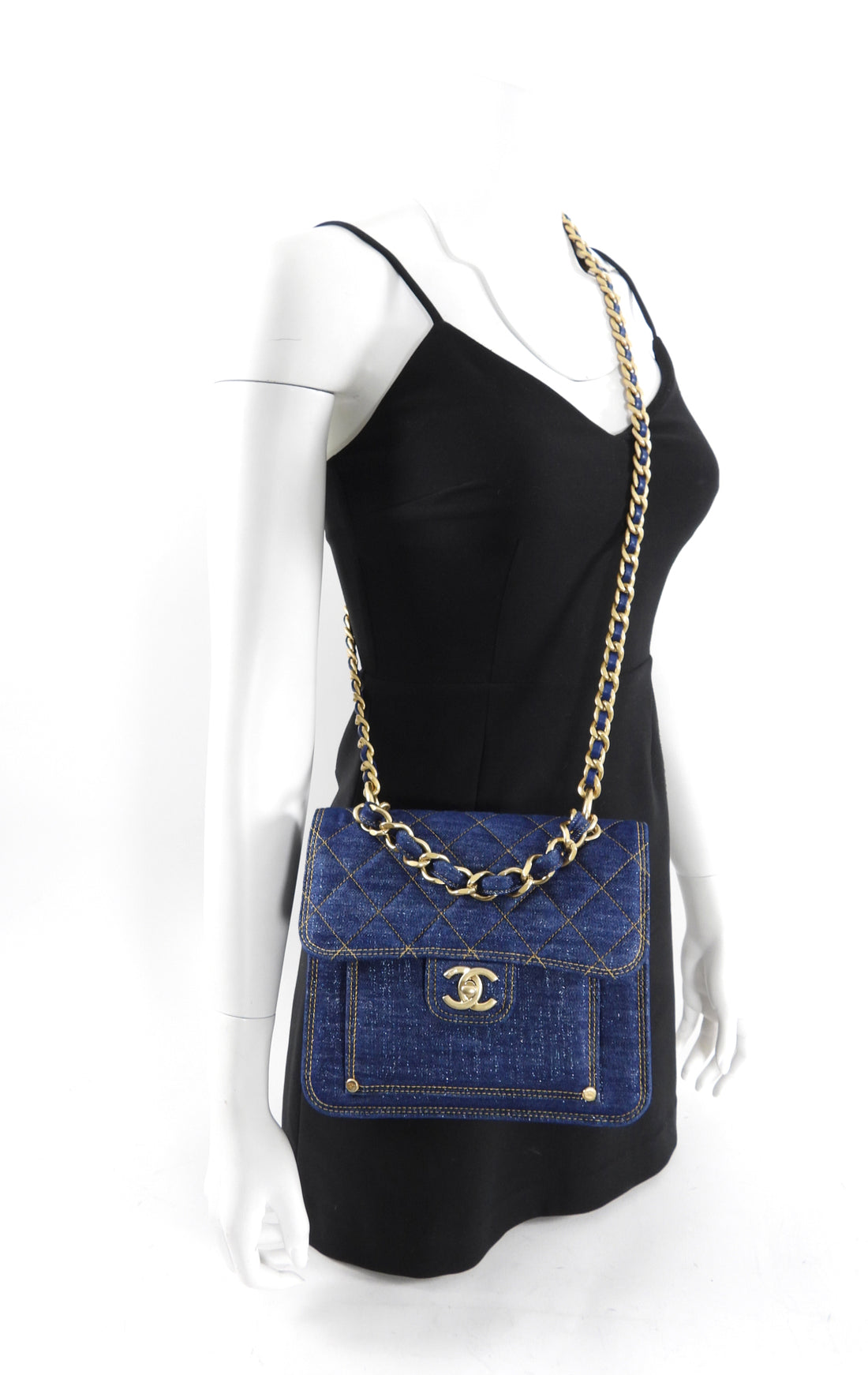 Chanel 23S Denim Quilted Chain Square Flap Bag