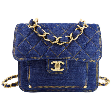 Chanel 23S Denim Quilted Chain Square Flap Bag