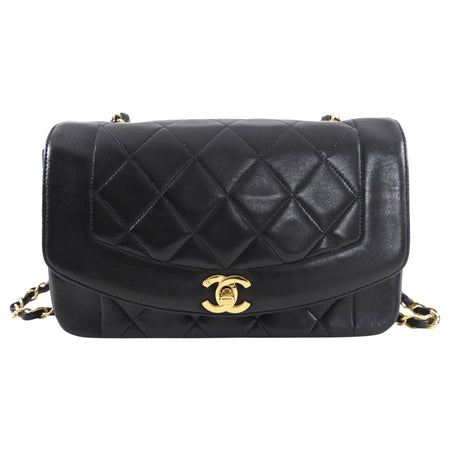 Chanel Vintage 1991 Small Black Leather Quilted Diana Flap Bag