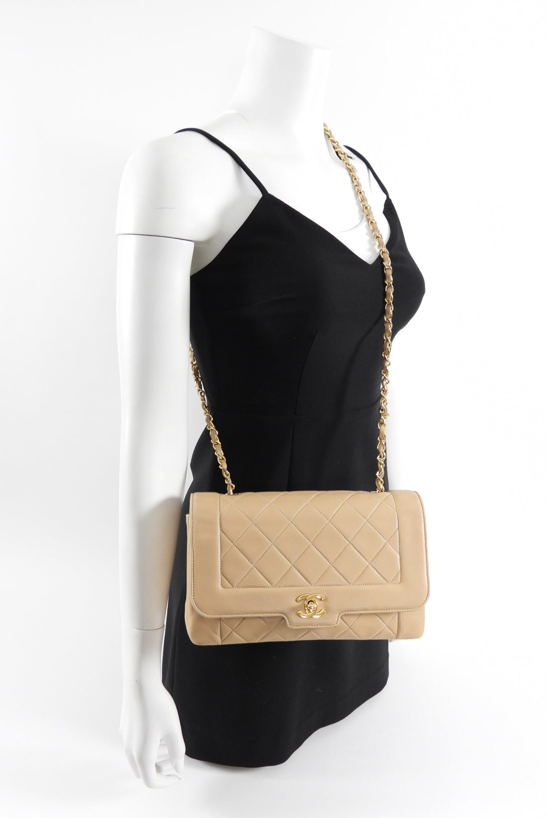 Chanel Vintage Beige Quilted Leather Diana Flap Bag