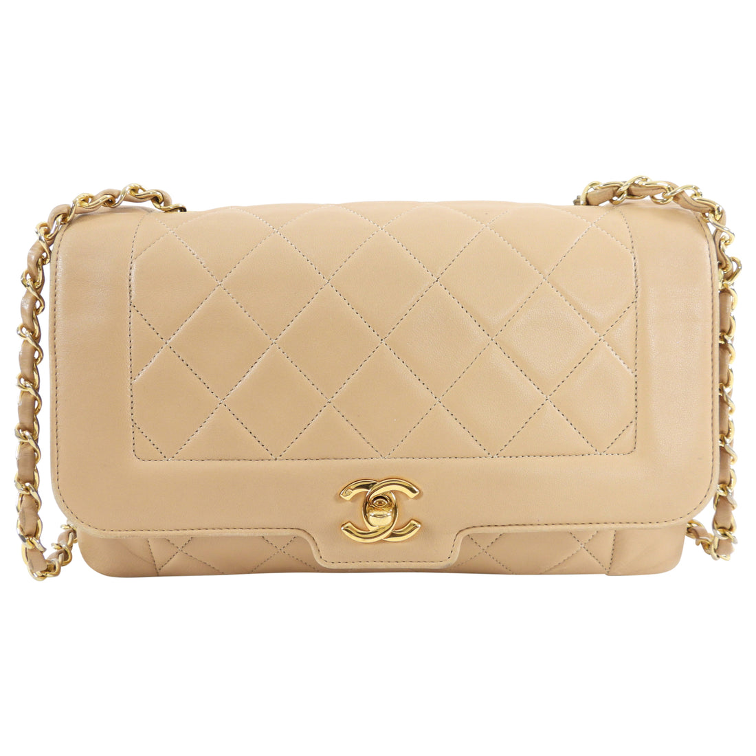 Chanel Vintage Beige Quilted Leather Diana Flap Bag