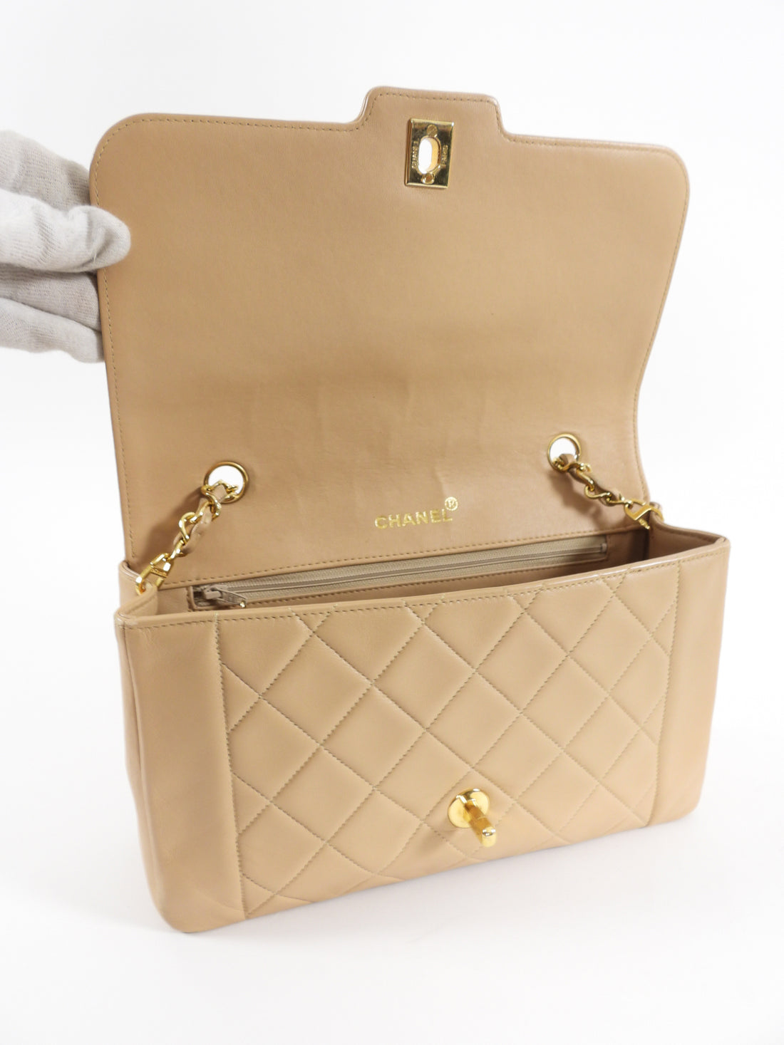 Chanel Vintage Beige Quilted Leather Diana Flap Bag