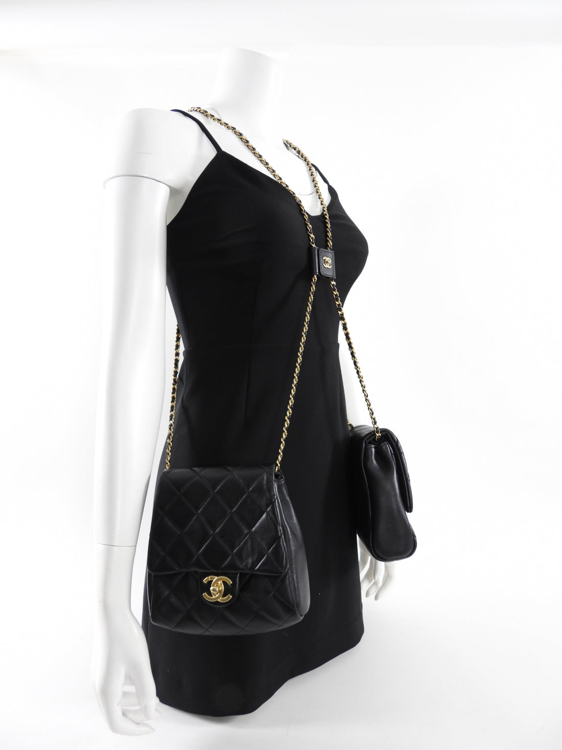 Chanel 19S Runway Black Quilted Lambskin Flap Double Side Pack Bags