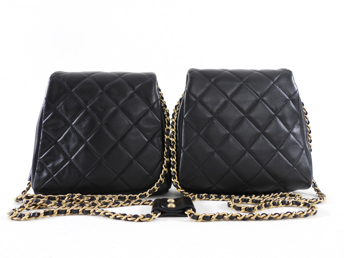 Chanel 19S Runway Black Quilted Lambskin Flap Double Side Pack Bags