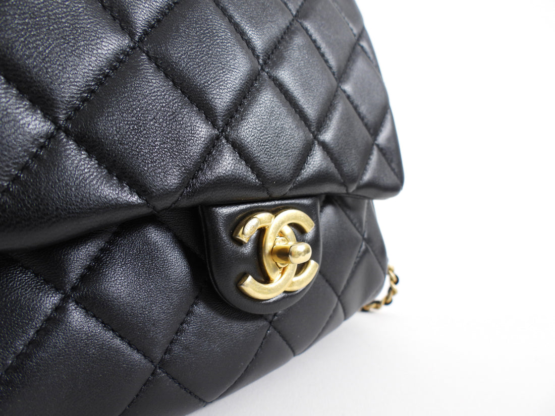 Chanel 19S Runway Black Quilted Lambskin Flap Double Side Pack Bags