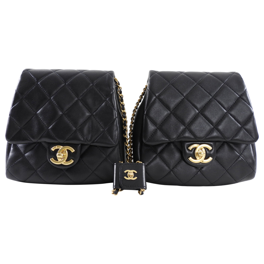 Chanel 19S Runway Black Quilted Lambskin Flap Double Side Pack Bags