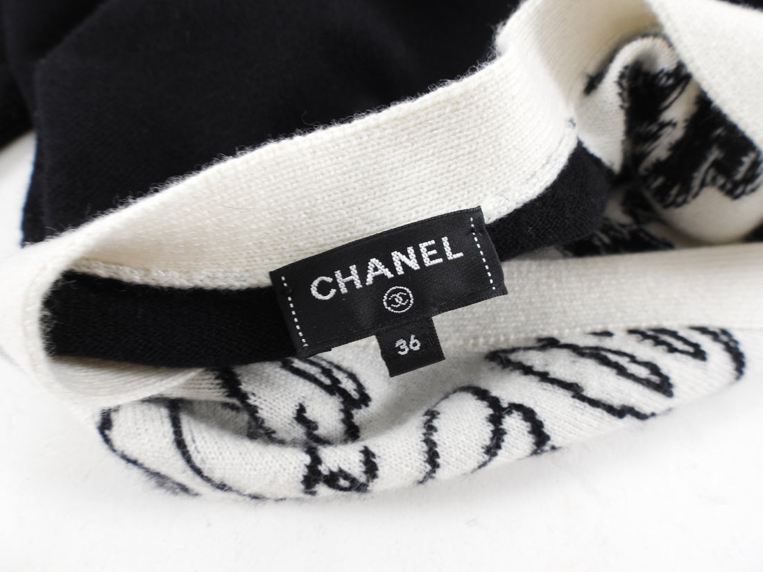 Chanel 22C black and White Cardigan with Dove Birds - FR36