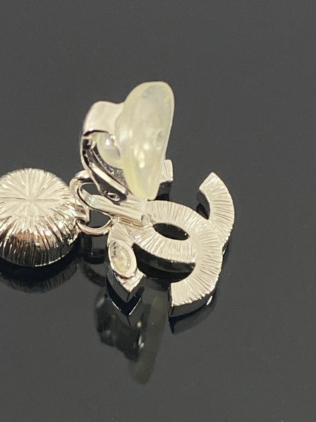 Chanel 23 Strass Clear Crystal CC Drop Earrings Silver