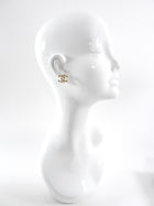 Chanel CC Goldtone Stud Pearl Crystal Clip On Earrings