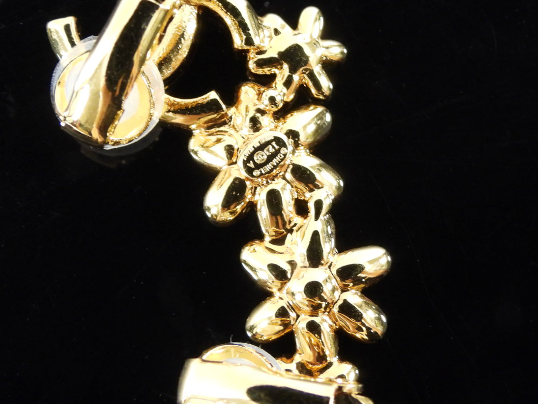 Chanel 23a Goldtone Floral Strass CC Ear Climber Clip Earrings