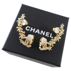 Chanel 23a Goldtone Floral Strass CC Ear Climber Clip Earrings