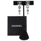 Chanel 23 Strass Clear Crystal CC Drop Earrings Silver