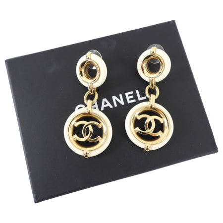 Chanel 19P Ivory Resin and Goldtone CC Logo Drop Earrings