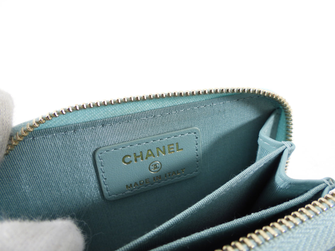 Chanel Light Blue Caviar Filigree CC Zip Wallet