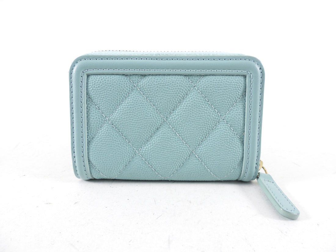 Chanel Light Blue Caviar Filigree CC Zip Wallet