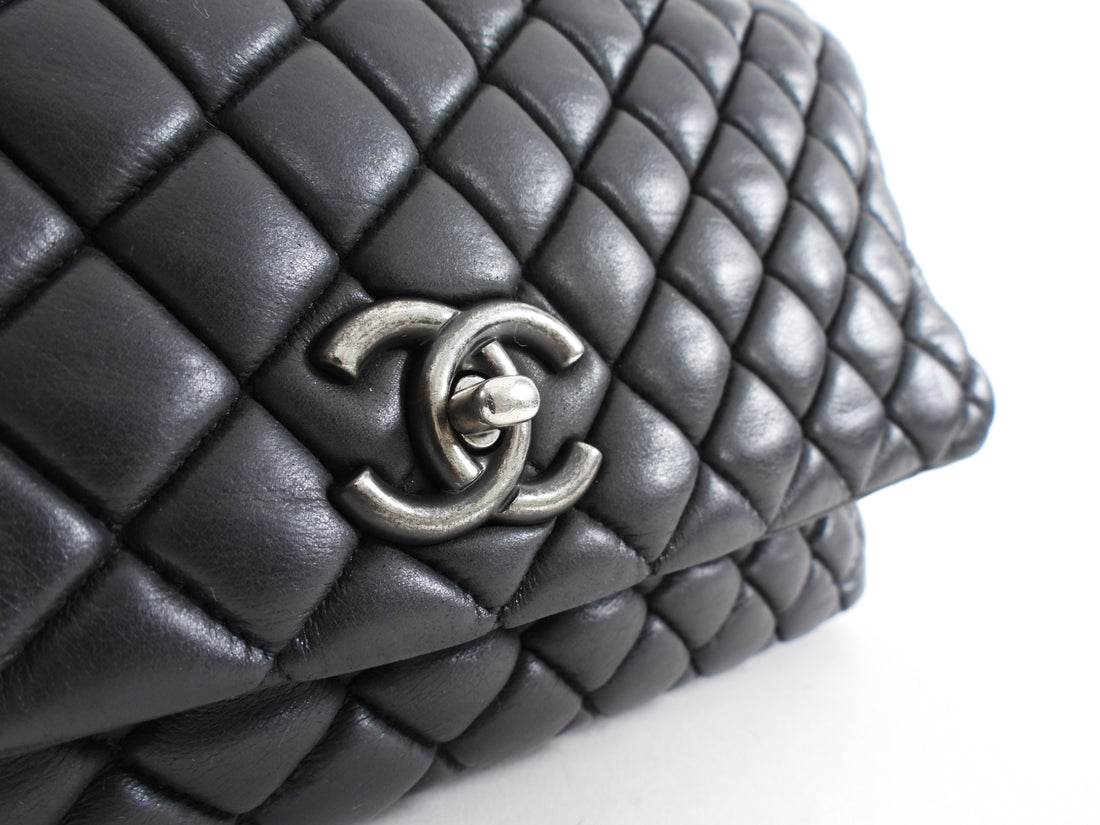 Chanel Black Leather New Bubble Quilt Flap Bag - RHW