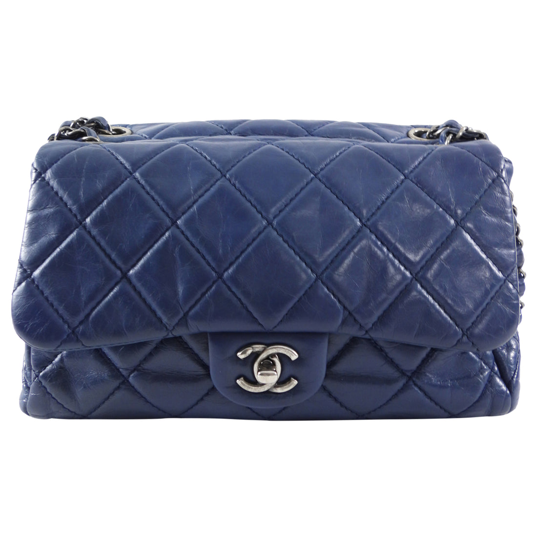 Chanel Navy Blue Quilted Medium Trapeze Accordion Flap Bag