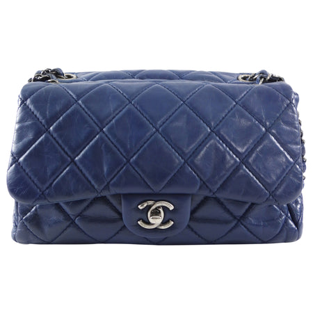 Chanel Navy Blue Quilted Medium Trapeze Accordion Flap Bag