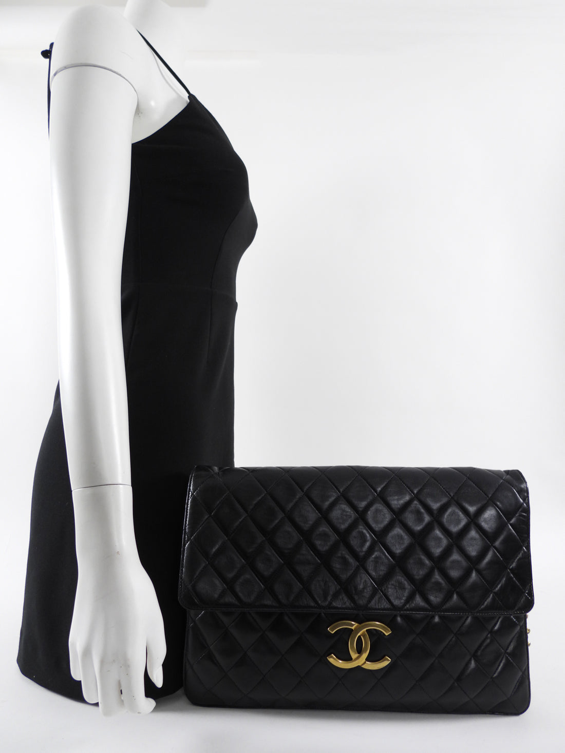 Chanel Vintage 1989 XXL CC Logo Quilted Chain Flap Clutch Bag
