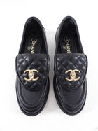 Chanel 22S Black Leather Quilted Flap CC Turnclasp Loafters - 37