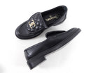 Chanel 22S Black Leather Quilted Flap CC Turnclasp Loafters - 37