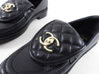 Chanel 22S Black Leather Quilted Flap CC Turnclasp Loafters - 37