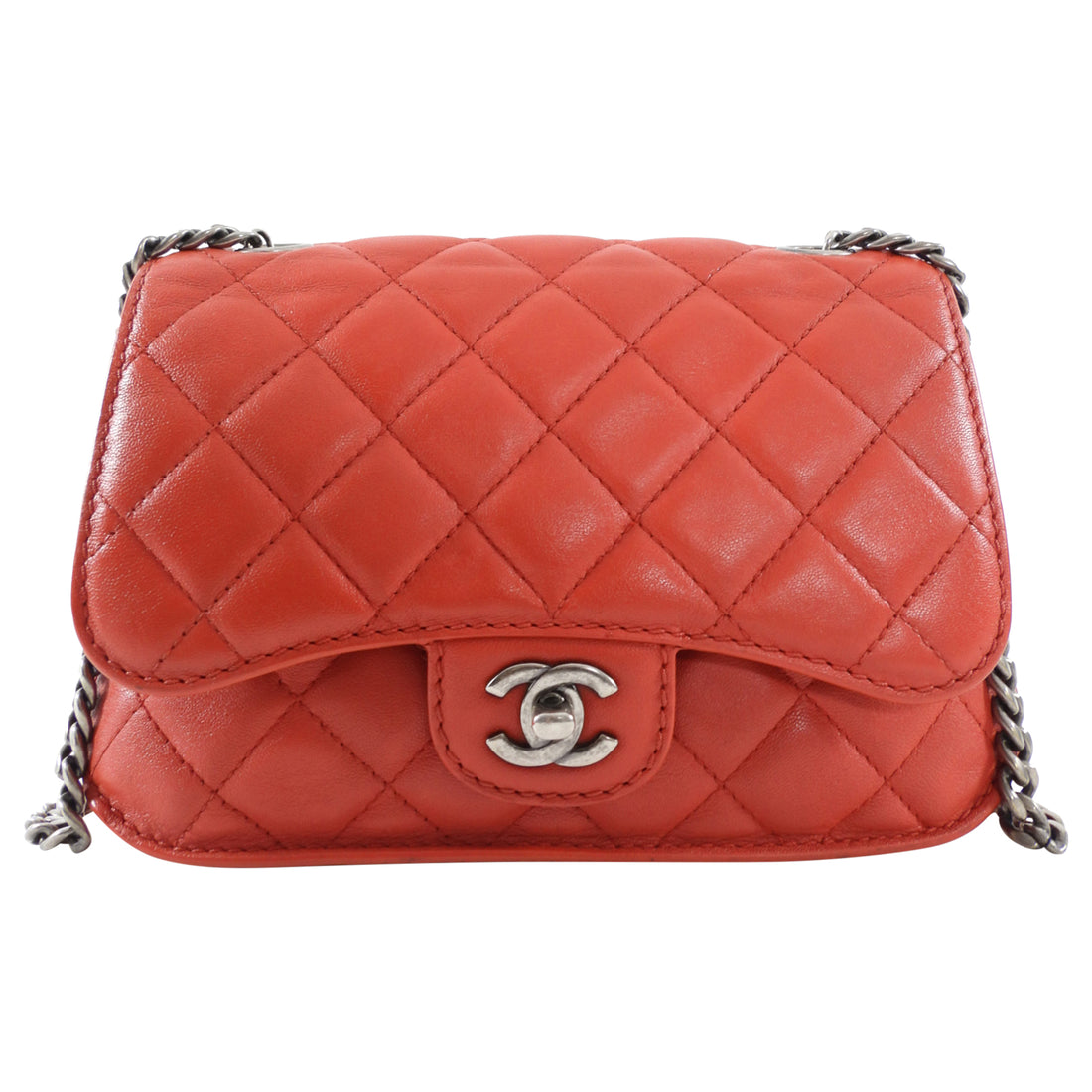 Chanel Red Quilted Leather Natural CC Small Chain Flap Bag