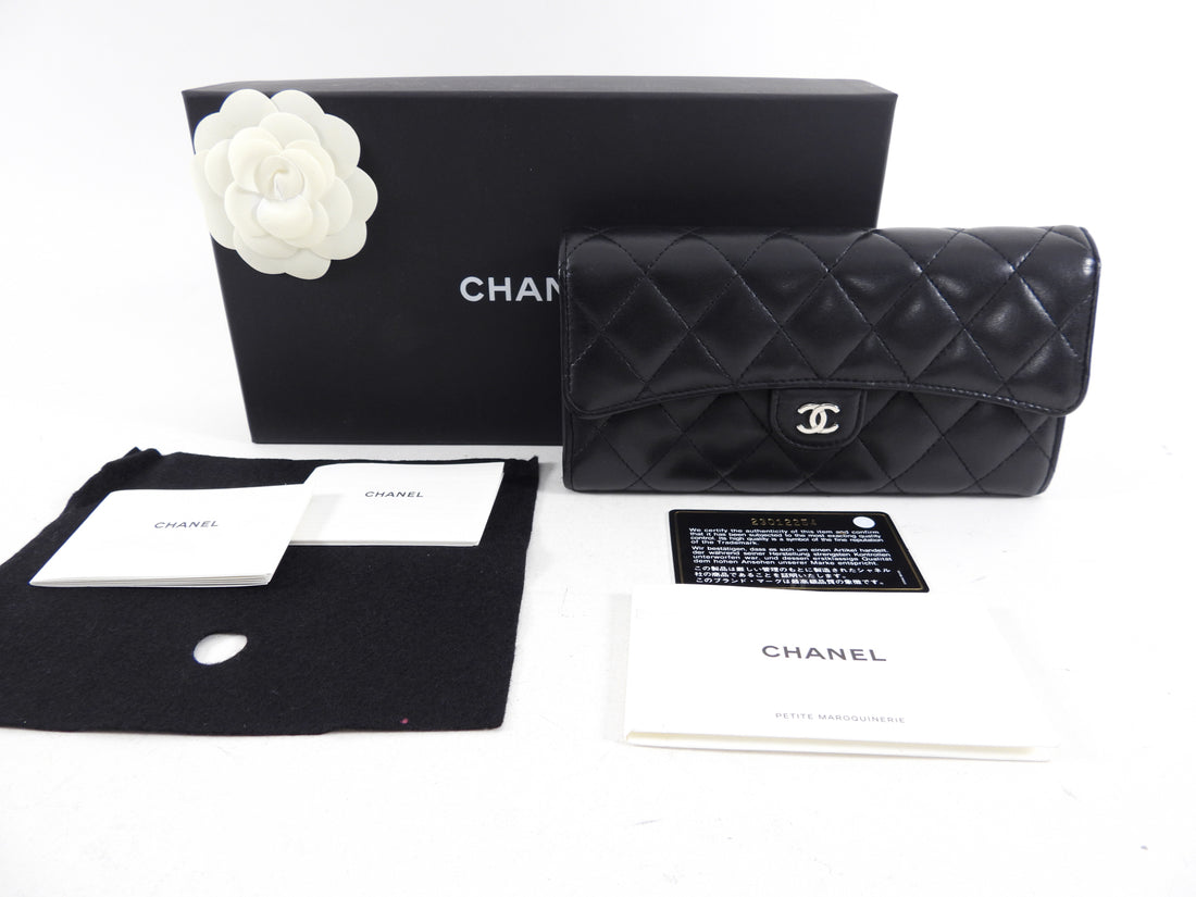 Chanel Black Lambskin Quilted Leather CC Flap Continental Wallet