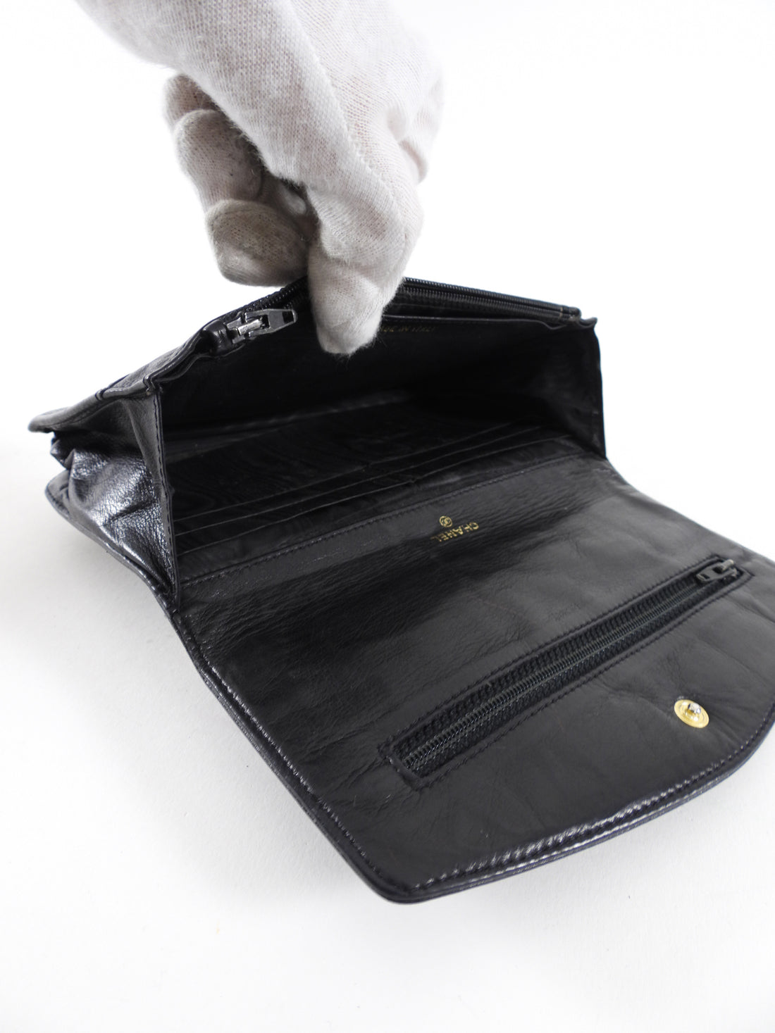 Chanel 1994 Vintage Timeless Classic Black Caviar Leather Wallet / Clutch