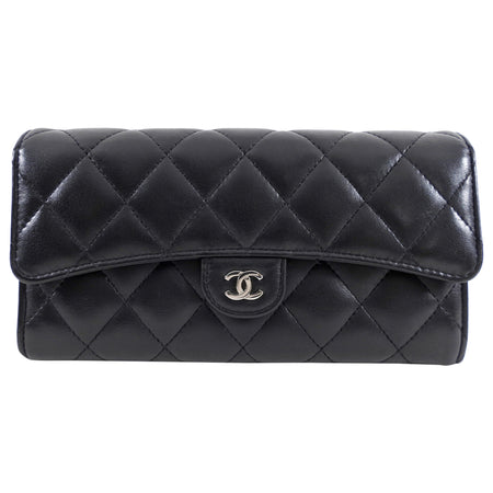 Chanel Black Lambskin Quilted Leather CC Flap Continental Wallet